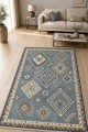 Mavi Mutfak Halısı Arayanlar İ̇̇çin Bohem Geometrik Desenli Saçaklı Kilim Yolluk