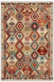Krem Mutfak Halısı Olarak Kullanılabilen Bohem Geometrik Desenli Saçaklı Kilim Yolluk