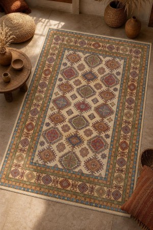Krem Bohem Klasik Desenli Koridor Kilim Yolluk Halı 3057