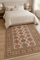 Krem Mutfak Halısı Arayanlar İ̇̇çin Bohem Desenli Saçaklı Dikdörtgen Kilim Yolluk