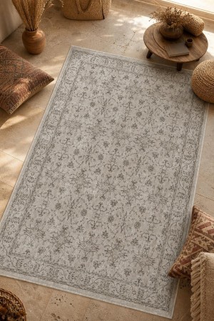 Gri Bohem Çiçek Desenli Koridor Kilim Yolluk Halı 3058