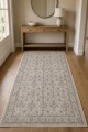 Gri Mutfak Halısı Kullanımına Uygun Bohem Çiçek Desenli Saçaklı Kilim Yolluk