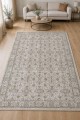 Gri Mutfak Halısı Kullanımına Uygun Bohem Çiçek Desenli Saçaklı Kilim Yolluk