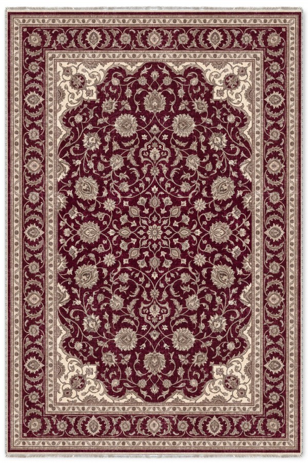 Bordo Mutfak Halısı Alternatifi Klasik Çiçek Desenli Saçaklı Kilim Yolluk