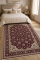 Bordo Mutfak Halısı Alternatifi Klasik Çiçek Desenli Saçaklı Kilim Yolluk