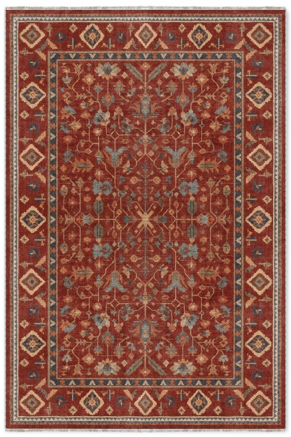 Kırmızı Mutfak Halısı Arayanlar İ̇̇çin Bohem Çiçek Desenli Saçaklı Kilim Yolluk