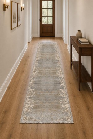 Gri Klasik Desenli Koridor Kilim Yolluk Saçaklı Halı KY22062