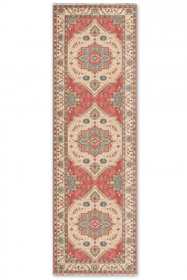 Kırmızı Mutfak Halısı Arayanlar İ̇̇çin Klasik Çiçek Desenli Saçaklı Kilim Yolluk