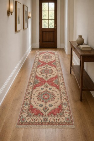 Kırmızı Klasik Çiçek Desenli Koridor Kilim Yolluk KY30271
