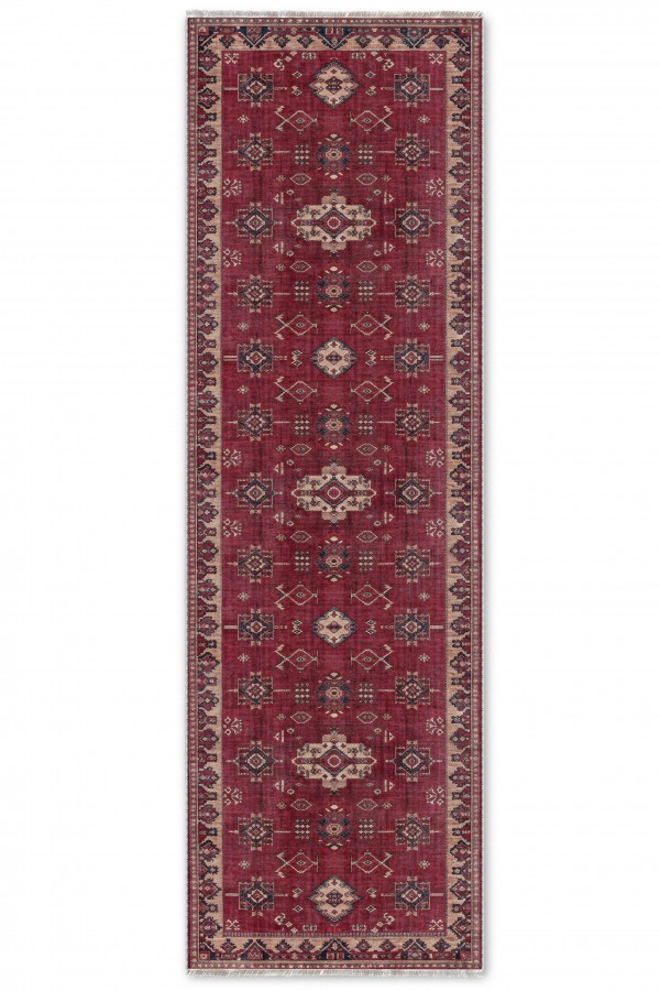 Kırmızı Mutfak Halısı Arayanlar İ̇̇çin Klasik Desenli Saçaklı Kilim Yolluk