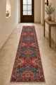 Kırmızı Mutfak Halısı Kullanımına Uygun Klasik Çiçek Desenli Saçaklı Kilim Yolluk