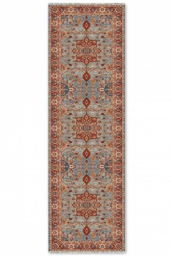Mavi Mutfak Halısı Arayanlara Uygun Çiçek Desenli Saçaklı Kilim Yolluk