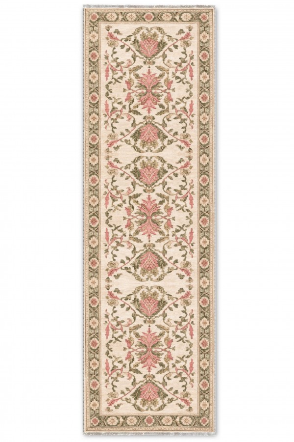 Krem Mutfak Halısı Arayanlar İ̇̇çin Klasik Çiçek Desenli Saçaklı Kilim Yolluk