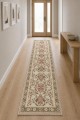 Krem Mutfak Halısı Arayanlar İ̇̇çin Klasik Çiçek Desenli Saçaklı Kilim Yolluk
