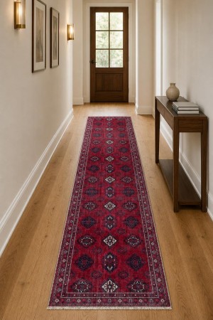 Kırmızı Klasik Desenli Koridor Kilim Yolluk Halı KY3040