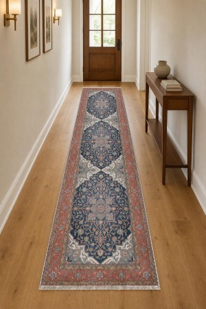 Lacivert Klasik Desenli Koridor Kilim Yolluk Halı KY3041