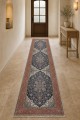 Lacivert Mutfak Halısı Alternatifi Klasik Desenli Saçaklı Kilim Yolluk