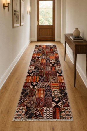 Kırmızı Bohem Desenli Koridor Kilim Yolluk Halı KY3046