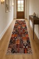 Kırmızı Mutfak Halısı Alternatifi Bohem Geometrik Desenli Saçaklı Kilim Yolluk