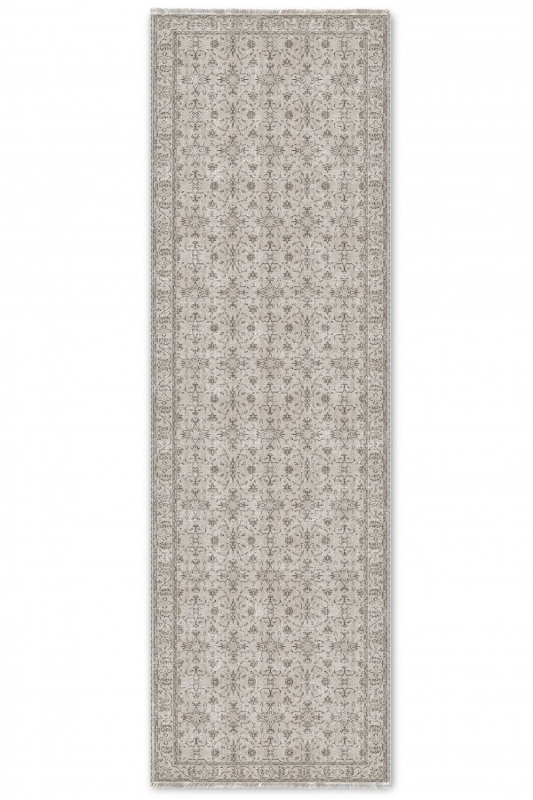 Açık Gri Klasik Çiçek Desenli Kilim Yolluk Ve Gri Mutfak Halısı Alternatifi