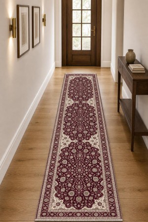 Bordo Klasik Çiçek Desenli Koridor Kilim Yolluk Halı KY3059