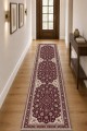 Bordo Mutfak Halısı Arayanlar İ̇̇çin Klasik Çiçek Desenli Saçaklı Kilim Yolluk