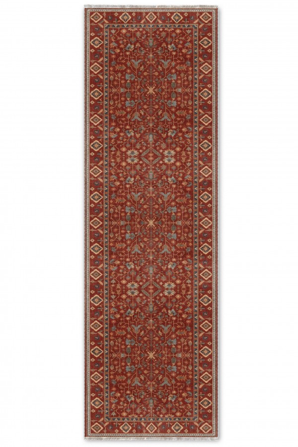 Kırmızı Mutfak Halısı Arayanlar İ̇̇çin Klasik Çiçek Desenli Saçaklı Kilim Yolluk
