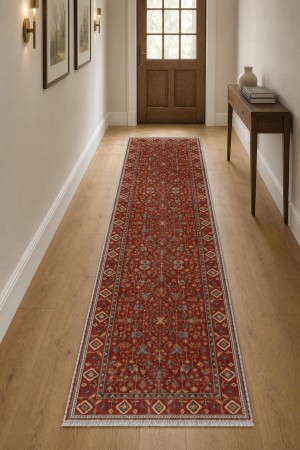 Kırmızı Klasik Çiçek Desenli Koridor Kilim Yolluk KY3061