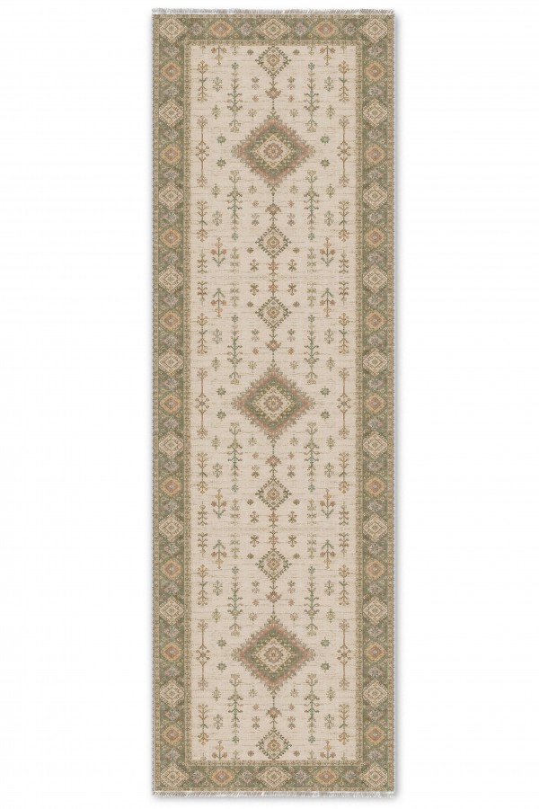 Bej Klasik Çiçek Desenli Saçaklı Kilim Yolluk Ve Mutfak Halısı Kullanımı