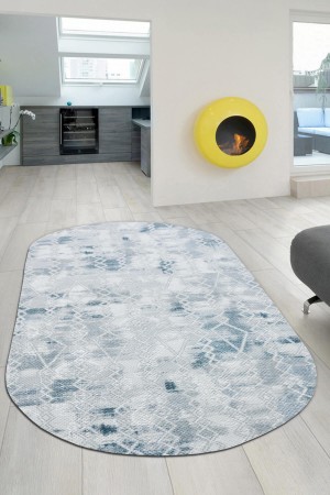 Mavi Kaymaz Tabanlı Kabartmalı Oval Yolluk Halı VZ8004O
