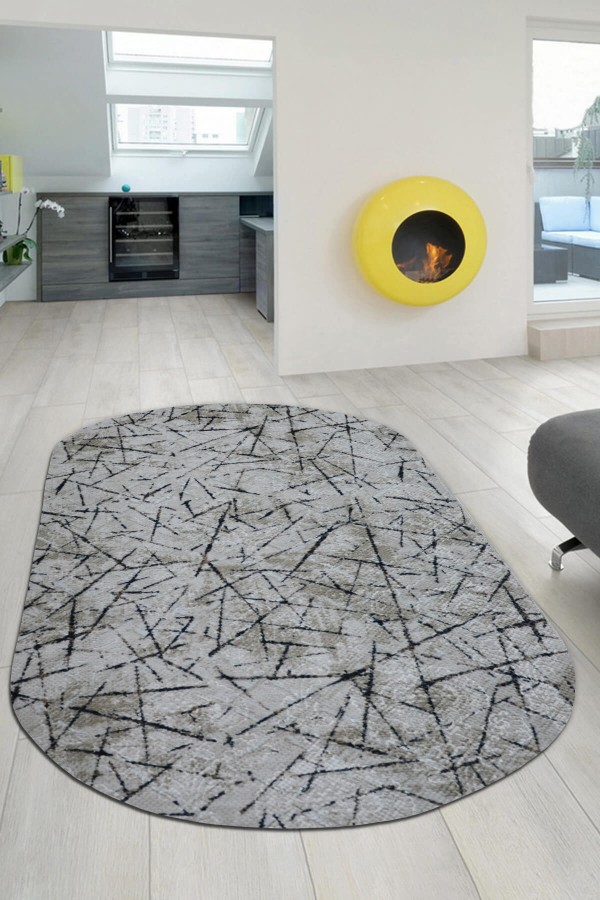 Vizon Kaymaz Tabanlı Kabartmalı Oval Yolluk Halı VZ8005O
