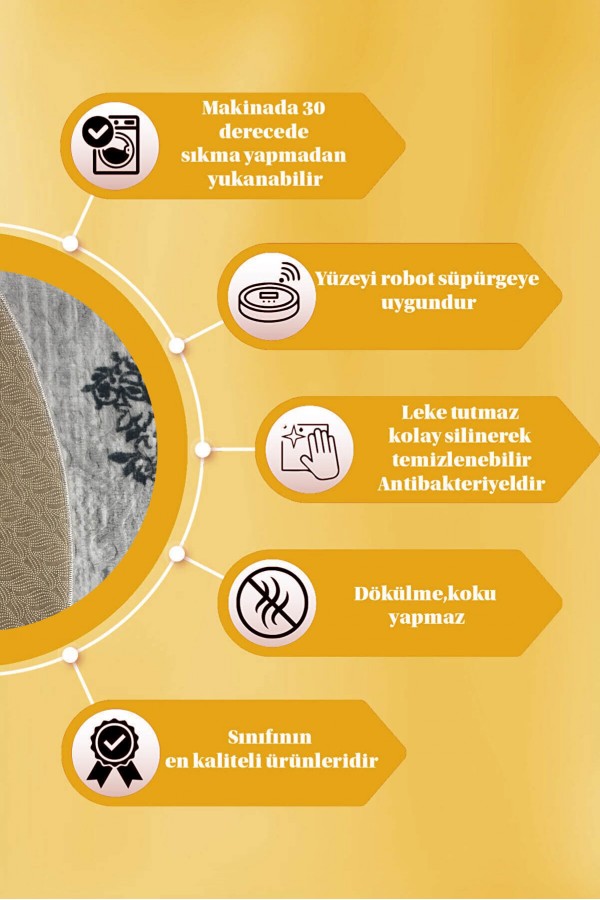 Antrasit Kaymaz Tabanlı Kabartmalı Oval Yolluk Halı YM9001O