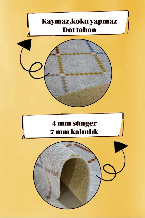 Renkli Kaymaz Tabanlı Kabartmalı Oval Yolluk Halı YM9019O