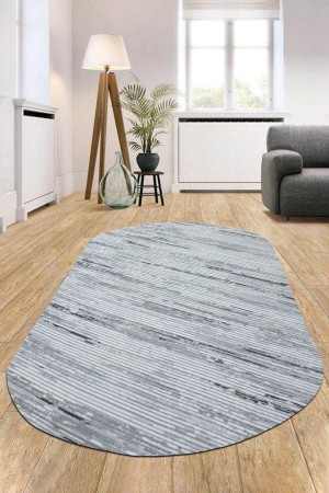 Antrasit Kaymaz Tabanlı Kabartmalı Oval Yolluk Halı YM9020O