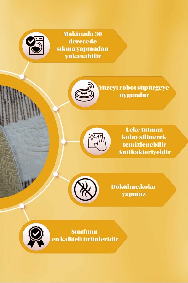 Vizon Kaymaz Tabanlı Kabartmalı Oval Yolluk Halı YM9023O
