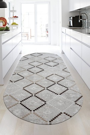 Vizon Kaymaz Tabanlı Kabartmalı Oval Yolluk Halı YM9070O