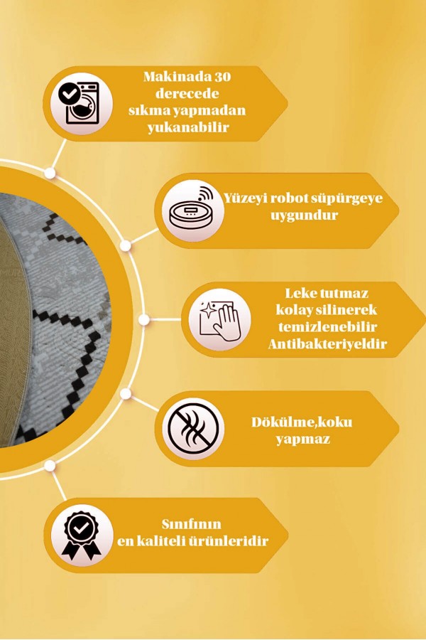 Vizon Kaymaz Tabanlı Kabartmalı Oval Yolluk Halı YM9070O