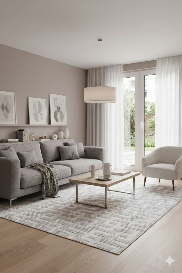 Gri Geometrik Desenli Kaymaz Tabanlı Yolluk Rulo Ve Mutfak Halısı Kullanımına Uygun Modern Model