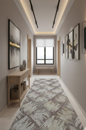 Kahverengi Desenli Kaymaz Tabanlı Rulo Yolluk Halı 3020