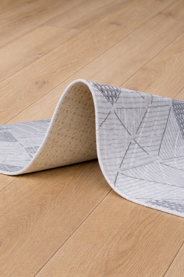 Gri Mutfak Halısı Ve Geometrik Desenli Kaymaz Tabanlı Modern Rulo Yolluk