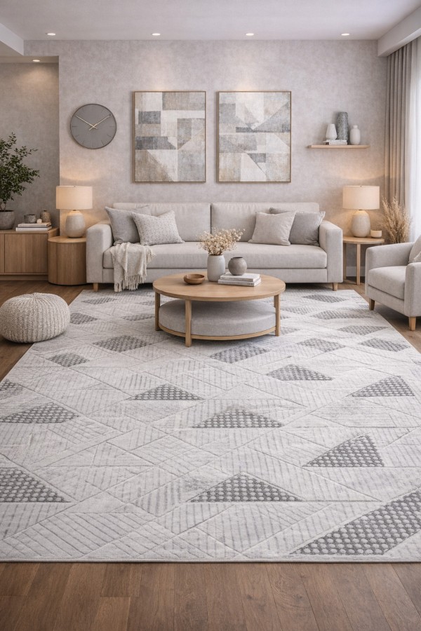 Gri Mutfak Halısı Ve Geometrik Desenli Kaymaz Tabanlı Modern Rulo Yolluk