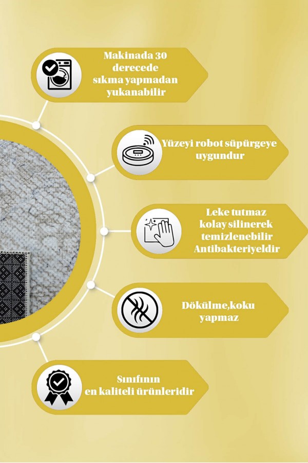 Krem Kaymaz Taban Kabartmalı Kesme Rulo Yolluk Halı VZ8009