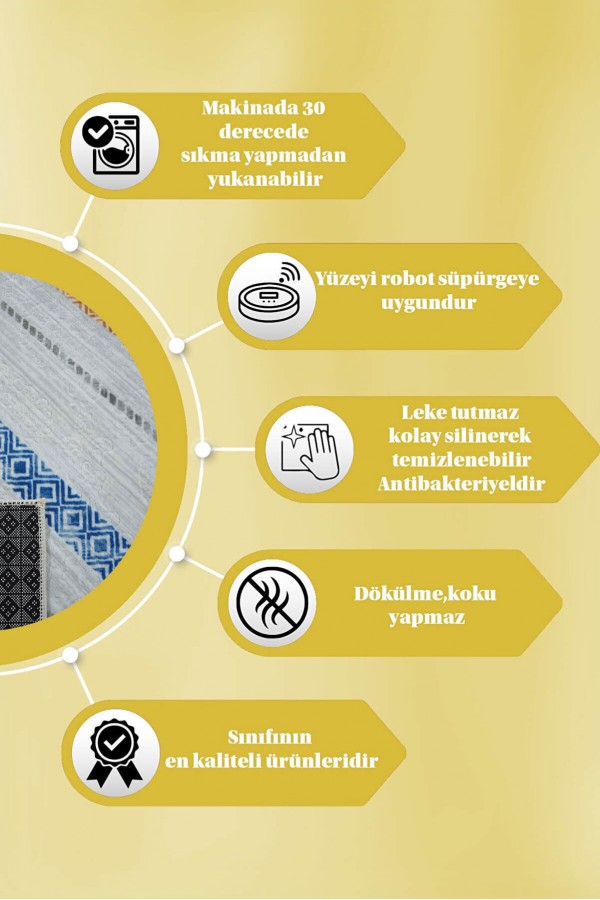 Renkli Kaymaz Taban Kabartmalı Kesme Rulo Yolluk Halı VZ9003