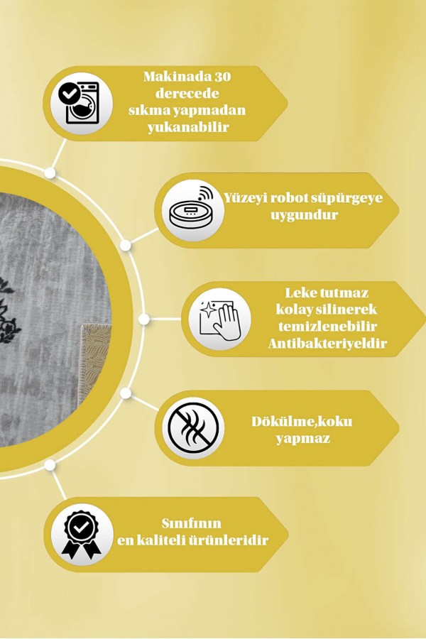 Antrasit Kaymaz Tabanlı Kabartmalı Kesme Yolluk Halı YM9001