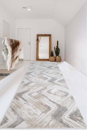 Krem Kaymaz Taban Kabartmalı Kesme Rulo Yolluk Halı YM9016