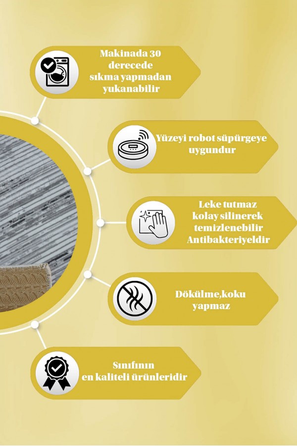 Antrasit Kaymaz Tabanlı Kabartmalı Kesme Yolluk Halı YM9020
