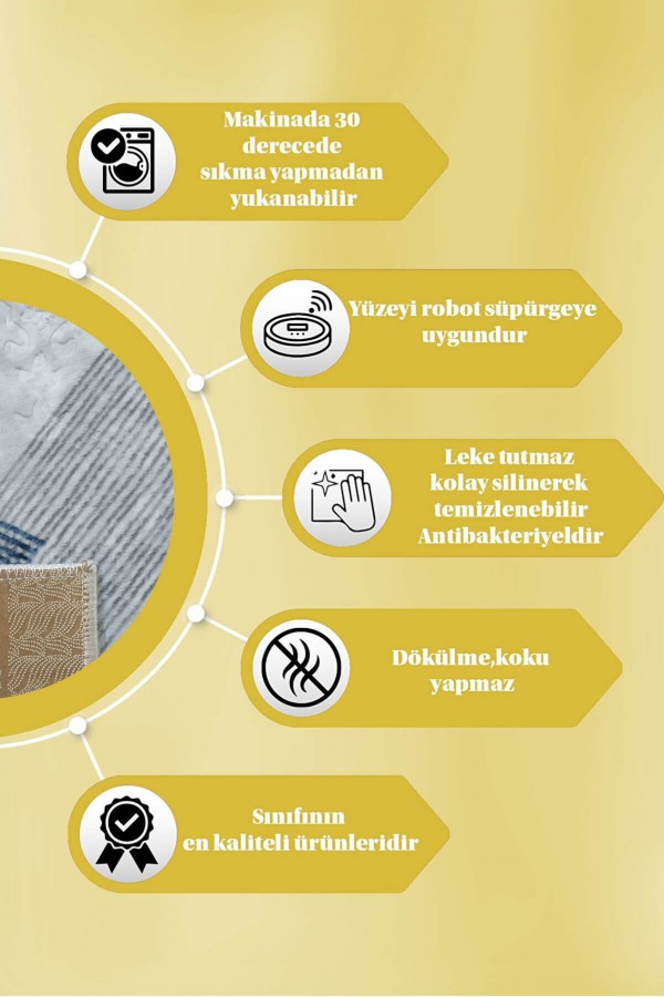 Mavi Kaymaz Taban Kabartmalı Kesme Rulo Yolluk Halı YM9022