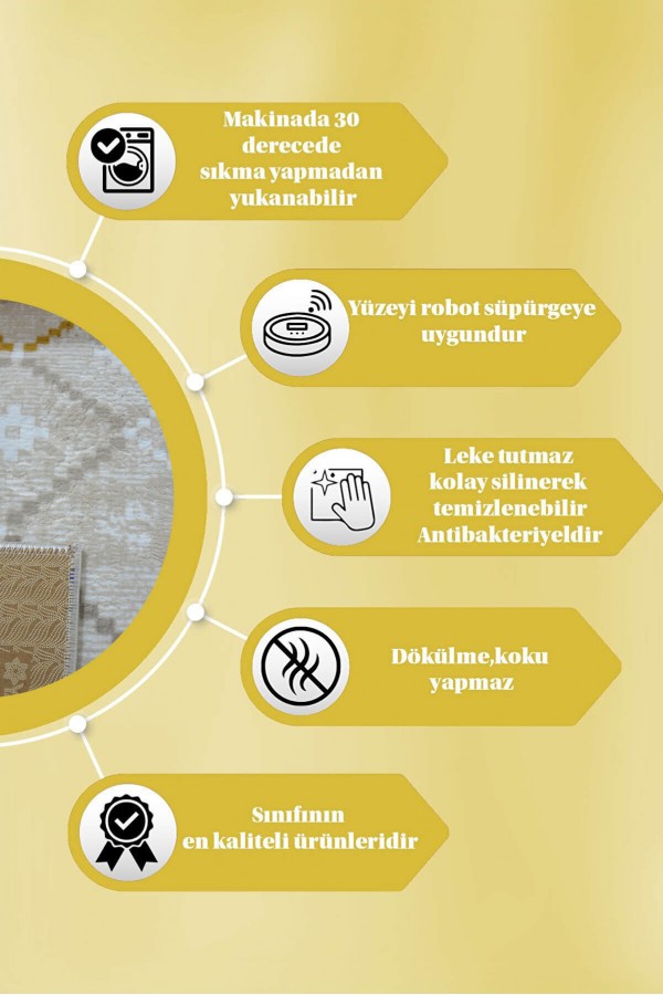Gold Kaymaz Tabanlı Kabartmalı Kesme Rulo Yolluk Halı YM9069