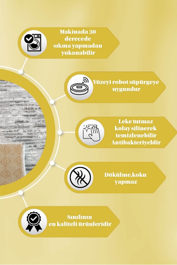 Gri Kaymaz Tabanlı Kabartmalı Kesme Rulo Yolluk Halı YM9915