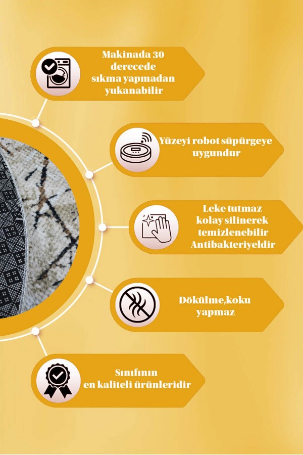 Vizon Kaymaz Tabanlı Kabartmalı Yuvarlak Halı VZ8005Y